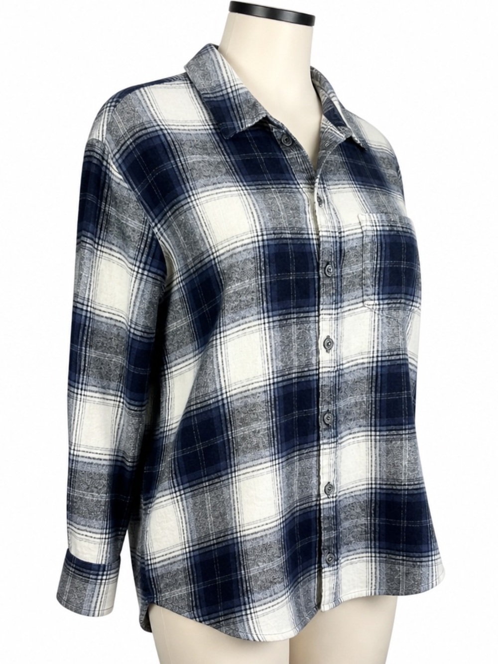 Women's Old Navy The Boyfriend Oversized Flannel Shirt Blue White Size Small